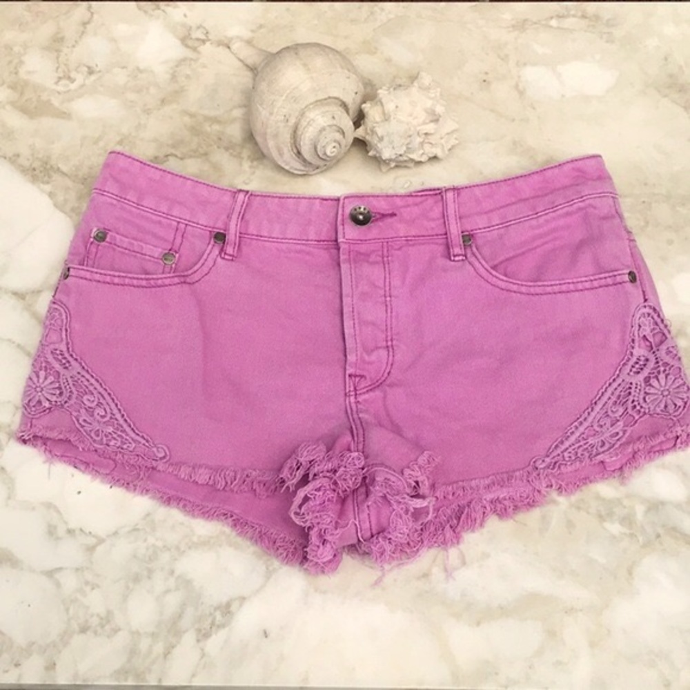 Roxy Pink Denim Button Fly Shorts Size 27